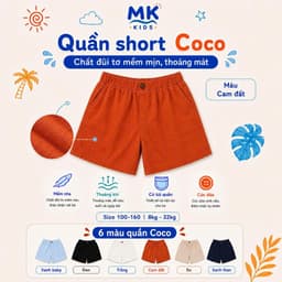 Quần Short Đũi Bé Trai Coco MK Kids Màu Cam Đất Lưng Thun Form Ngắn Trên Gối Mềm Mát Thoáng Khí Mùa Hè 2-10 Tuổi 8