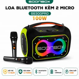 Loa Bluetooth Karaoke SOONBOX S6300PRO Kèm 2 Micro Không Dây, Công Suất 100W, Bluetooth 5.3, Pin 12000mAh, Đèn LED RGB 1