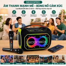 Loa Bluetooth Karaoke SOONBOX S6300PRO Kèm 2 Micro Không Dây, Công Suất 100W, Bluetooth 5.3, Pin 12000mAh, Đèn LED RGB 5