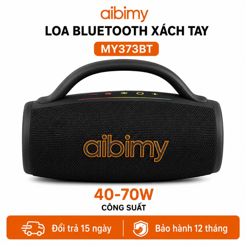 Loa Bluetooth Aibimy MY373BT Công Suất 40-70W Pin 6000mAh, Loa Xách Tay Bluetooth 5.0 Hỗ Trợ USB Thẻ Nhớ TF AUX