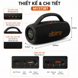 Loa Bluetooth Aibimy MY373BT Công Suất 40-70W Pin 6000mAh, Loa Xách Tay Bluetooth 5.0 Hỗ Trợ USB Thẻ Nhớ TF AUX 2