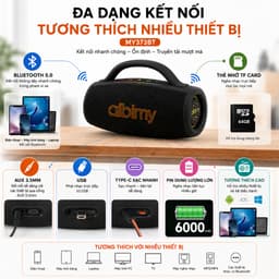 Loa Bluetooth Aibimy MY373BT Công Suất 40-70W Pin 6000mAh, Loa Xách Tay Bluetooth 5.0 Hỗ Trợ USB Thẻ Nhớ TF AUX 7