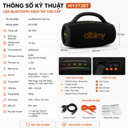 Loa Bluetooth Aibimy MY373BT Công Suất 40-70W Pin 6000mAh, Loa Xách Tay Bluetooth 5.0 Hỗ Trợ USB Thẻ Nhớ TF AUX 8