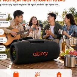 Loa Bluetooth Aibimy MY392BT 120W, Bluetooth 5.3, Chống Nước IPX6, Đèn LED, Pin 6-8H, Hỗ Trợ USB/TF/AUX, Kèm Dây Đeo 3