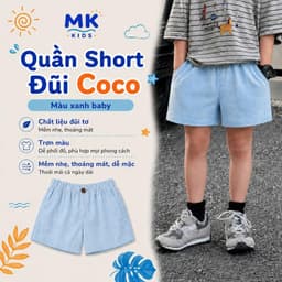 Quần Short Đũi Bé Trai Coco MK Kids Màu Xanh Dương Lưng Thun Form Ngắn Trên Gối Mềm Mát Thoáng Khí Mùa Hè 2-10 Tuổi 1