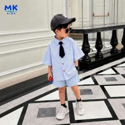 Quần Short Đũi Bé Trai Coco MK Kids Màu Xanh Dương Lưng Thun Form Ngắn Trên Gối Mềm Mát Thoáng Khí Mùa Hè 2-10 Tuổi 3