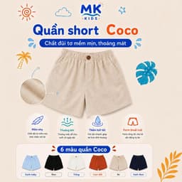 Quần Short Đũi Bé Trai Coco MK Kids Màu Be Lưng Thun Form Ngắn Trên Gối Mềm Mát Thoáng Khí Mùa Hè 2-10 Tuổi 8
