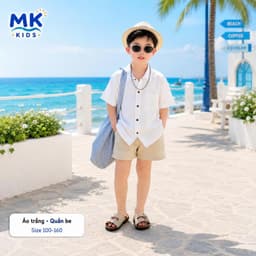 Quần Short Đũi Bé Trai Coco MK Kids Màu Be Lưng Thun Form Ngắn Trên Gối Mềm Mát Thoáng Khí Mùa Hè 2-10 Tuổi 3