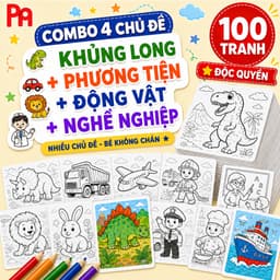 POMI - 100 Tranh Tô Màu Cho Bé Trai Mầm Non Tiểu Học Chủ Đề Khủng Long Phương Tiện Động Vật Nghề Nghiệp giấy A4 A5 1