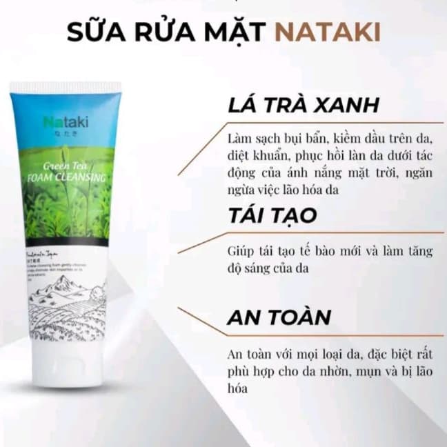 Sữa Rửa Mặt Nataki MOLLYHAIR Trà Xanh & Vitamin E - Làm Sạch Sâu, Cấp Ẩm & Phục Hồi Làn Da Sáng Mịn 100ml