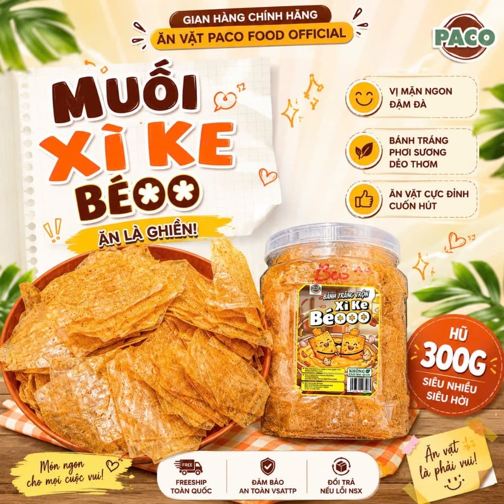 BÁNH TRÁNG XÌ KE BÉO PACO FOOD– BÁNH TRÁNG MUỐI TÔM VỊ BÉO NHẸ ĂN LÀ CUỐN
