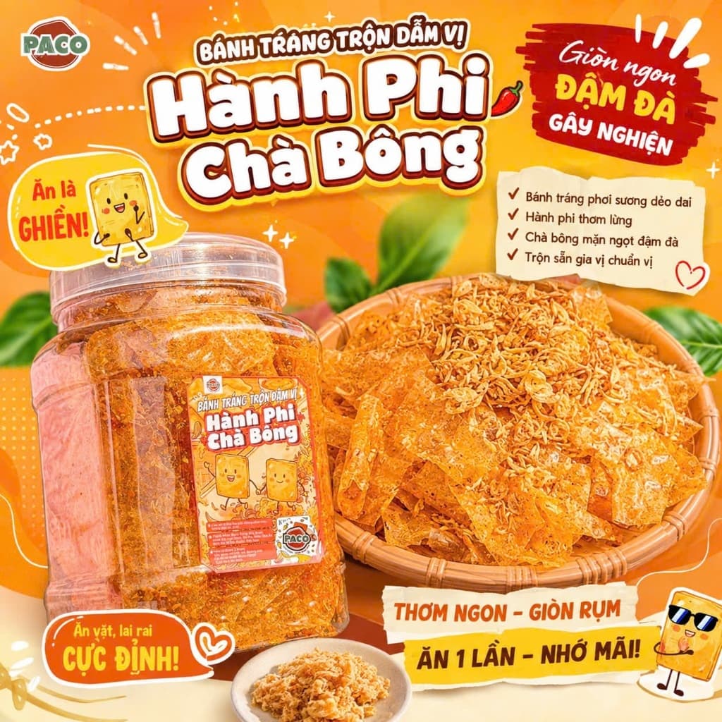 Bánh Tráng Đậm Vị Hành Phi Chà Bông PACO Food | Bánh Tráng Trộn Dẻo Dai Tỏi Phi Thơm Ngon | Ăn Vặt Đậm Đà Cực Cuốn