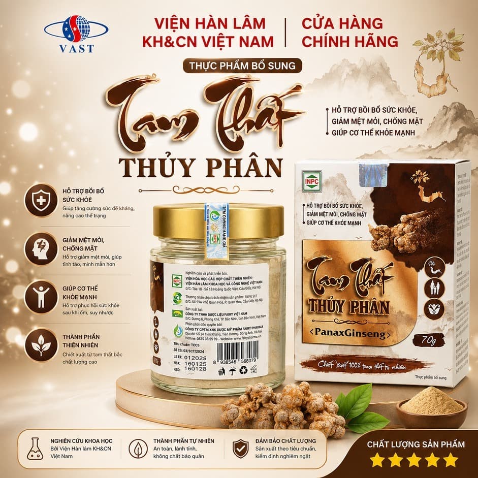 [CHÍNH HÃNG - LỌ 70G] Tam thất thuỷ phân hỗ trợ bồi bổ sức khoẻ, giảm mệt mỏi, chóng mặt, phòng ngừa khối u nhọt (INPC)