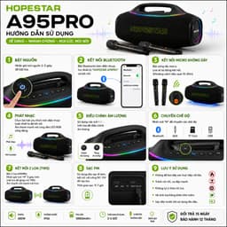 Loa Bluetooth Karaoke HOPESTAR A95PRO PMPO 600W, Kèm 2 Micro Không Dây, Pin Trên 10000mAh, Chống Nước IPX6, Đèn LED RGB 7