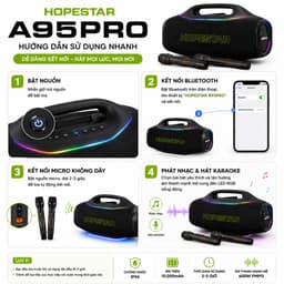 Loa Bluetooth Karaoke HOPESTAR A95PRO PMPO 600W, Kèm 2 Micro Không Dây, Pin Trên 10000mAh, Chống Nước IPX6, Đèn LED RGB 4