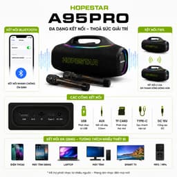 Loa Bluetooth Karaoke HOPESTAR A95PRO PMPO 600W, Kèm 2 Micro Không Dây, Pin Trên 10000mAh, Chống Nước IPX6, Đèn LED RGB 5