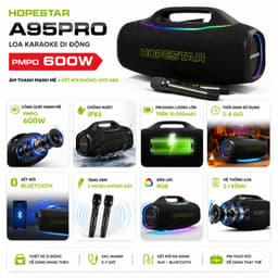 Loa Bluetooth Karaoke HOPESTAR A95PRO PMPO 600W, Kèm 2 Micro Không Dây, Pin Trên 10000mAh, Chống Nước IPX6, Đèn LED RGB 2