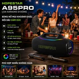 Loa Bluetooth Karaoke HOPESTAR A95PRO PMPO 600W, Kèm 2 Micro Không Dây, Pin Trên 10000mAh, Chống Nước IPX6, Đèn LED RGB 8