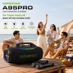 Loa Bluetooth Karaoke HOPESTAR A95PRO PMPO 600W, Kèm 2 Micro Không Dây, Pin Trên 10000mAh, Chống Nước IPX6, Đèn LED RGB 9