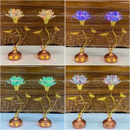 Đôi Đèn Thờ Hoa Sen Nghệ Thuật Pha Lê Cao 30cm Đổi 5 Màu, Chân Hợp Kim Sang Trọng Trang Trí Bàn Thờ 1
