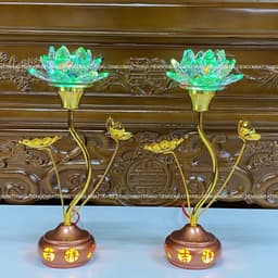 Đôi Đèn Thờ Hoa Sen Nghệ Thuật Pha Lê Cao 30cm Đổi 5 Màu, Chân Hợp Kim Sang Trọng Trang Trí Bàn Thờ 4