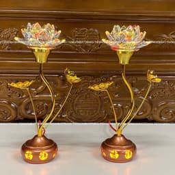 Đôi Đèn Thờ Hoa Sen Nghệ Thuật Pha Lê Cao 30cm Đổi 5 Màu, Chân Hợp Kim Sang Trọng Trang Trí Bàn Thờ 2