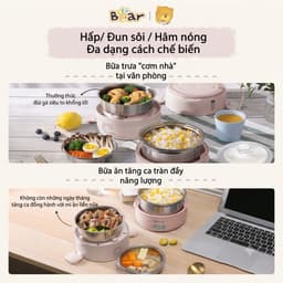 HỘP CƠM ĐIỆN CẦM TAY BEAR DFH-B20S6 2L 270W – 3 KHAY INOX 304, HẸN GIỜ, HÂM NÓNG & HẤP TRỨNG 3