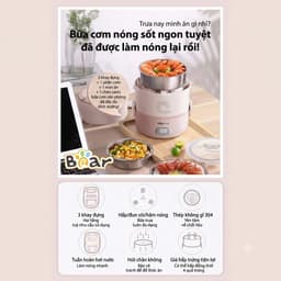 HỘP CƠM ĐIỆN CẦM TAY BEAR DFH-B20S6 2L 270W – 3 KHAY INOX 304, HẸN GIỜ, HÂM NÓNG & HẤP TRỨNG 5