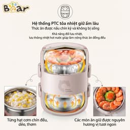 HỘP CƠM ĐIỆN CẦM TAY BEAR DFH-B20S6 2L 270W – 3 KHAY INOX 304, HẸN GIỜ, HÂM NÓNG & HẤP TRỨNG 6