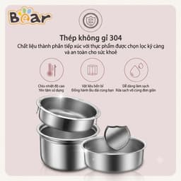 HỘP CƠM ĐIỆN CẦM TAY BEAR DFH-B20S6 2L 270W – 3 KHAY INOX 304, HẸN GIỜ, HÂM NÓNG & HẤP TRỨNG 7
