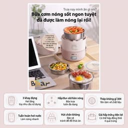 HỘP CƠM ĐIỆN CẦM TAY BEAR DFH-B20S6 2L 270W – 3 KHAY INOX 304, HẸN GIỜ, HÂM NÓNG & HẤP TRỨNG 4
