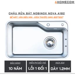Chậu rửa bát 1 hố NOBINOX NOVA A182 | Bề mặt: Vân siêu mịn | Bảo hành: 10 năm 1