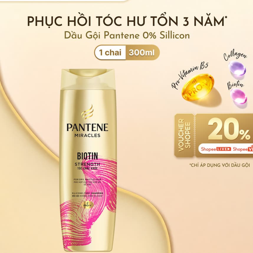Dầu Gội PANTENE MIRACLES 0% Silicone Bổ Sung Dưỡng Chất Ngăn Rụng Tóc Biotin - Chai 300ML