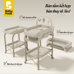 Bàn thay tã kết hợp bồn tắm di động xếp gọn Babypods 2in1 mẫu Yunchu, tùy chỉnh độ cao, báo nhiệt độ nước 3