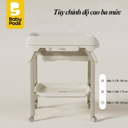 Bàn thay tã kết hợp bồn tắm di động xếp gọn Babypods 2in1 mẫu Yunchu, tùy chỉnh độ cao, báo nhiệt độ nước 4