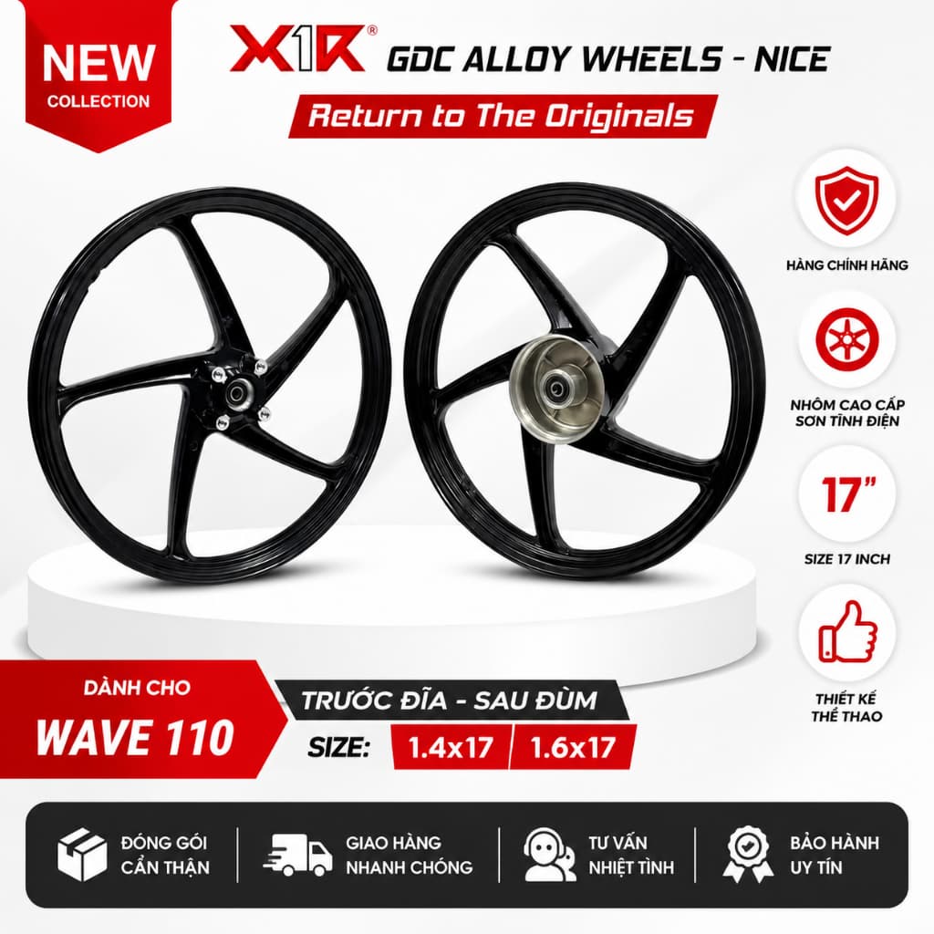 Mâm Nice X1R Wave 110 Fuled Wave i125 Trước Đĩa Sau Đùm 1.4x17 1.6x17