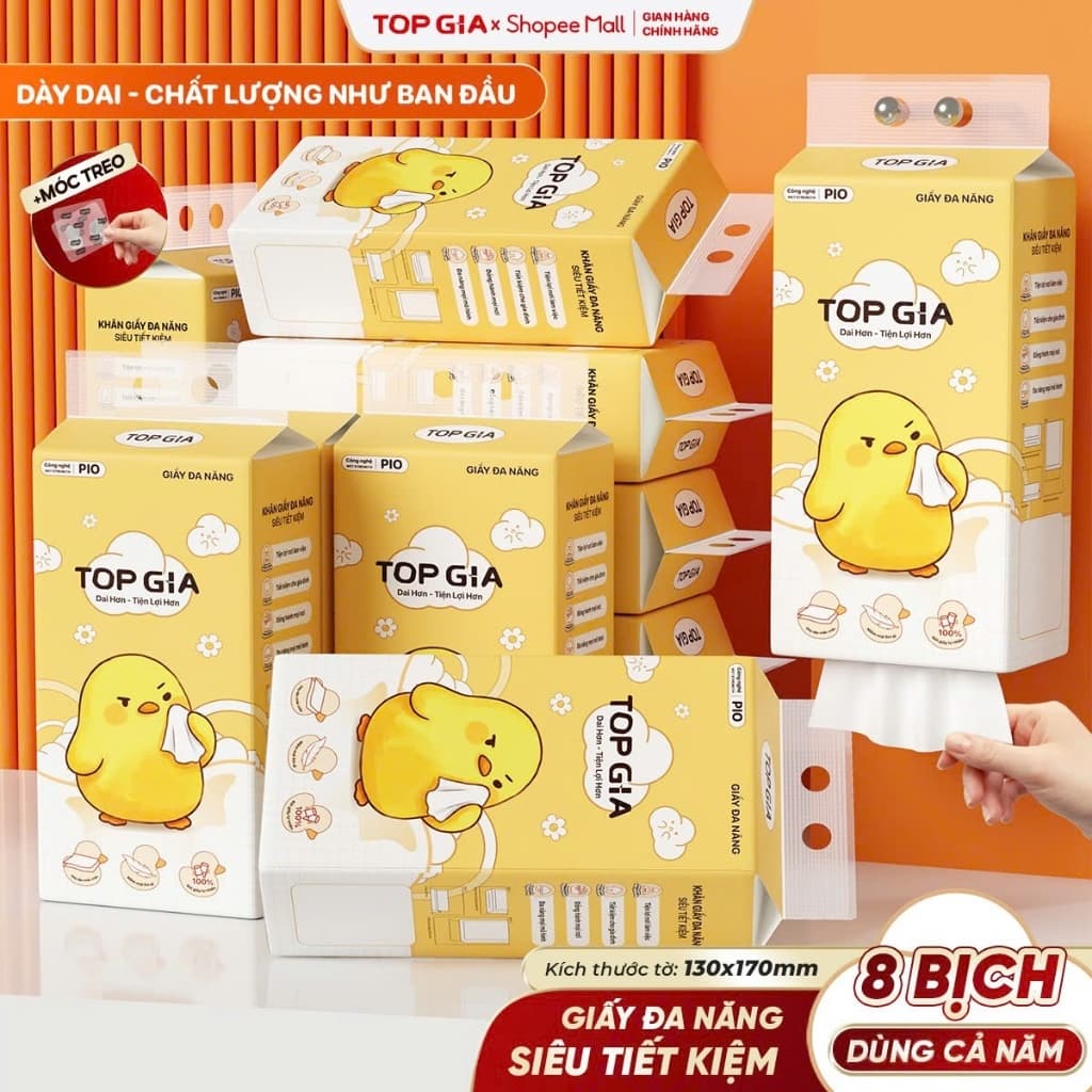 [ĐA NĂNG SIÊU TIẾT KIỆM] Khăn Giấy Pio TopGia Đa Năng Cao Cấp 200 Lần Rút Siêu Dai Cao Cấp Mềm Mịn