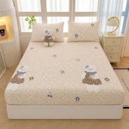 Bộ Ga Gối Cotton Đũi Vintage 3 Món Họa Tiết Cún Nâu Kẻ Caro, Ga Chun Kèm 2 Vỏ Gối Nằm, Mềm Mịn Thoáng Mát 5