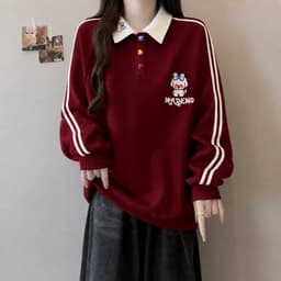Áo Sweater Nữ Dài Tay Phối Cổ PoLo Chất Liệu Nỉ Bông Dày Dặn,Mềm Mịn MADENO 5