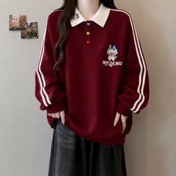 Áo Sweater Nữ Dài Tay Phối Cổ PoLo Chất Liệu Nỉ Bông Dày Dặn,Mềm Mịn MADENO 3