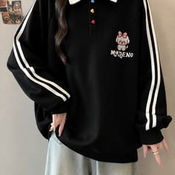 Áo Sweater Nữ Dài Tay Phối Cổ PoLo Chất Liệu Nỉ Bông Dày Dặn,Mềm Mịn MADENO 2