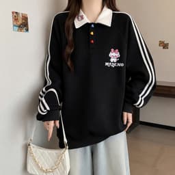Áo Sweater Nữ Dài Tay Phối Cổ PoLo Chất Liệu Nỉ Bông Dày Dặn,Mềm Mịn MADENO 4