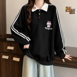 Áo Sweater Nữ Dài Tay Phối Cổ PoLo Chất Liệu Nỉ Bông Dày Dặn,Mềm Mịn MADENO 6