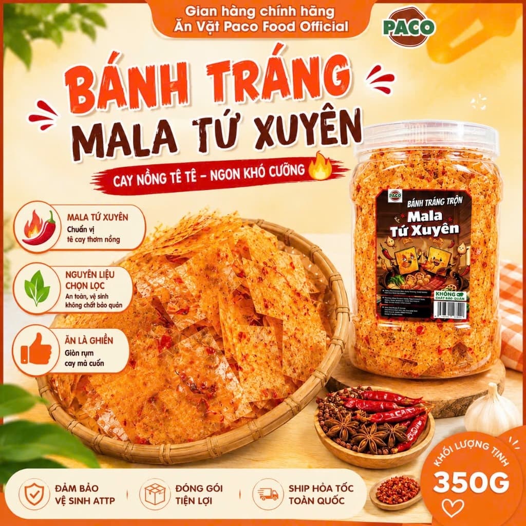 Bánh Tráng Mala Tứ Xuyên Cay Nồng Tê Tê Giòn Rụm Ngon Khó Cưỡng Paco Food 300g