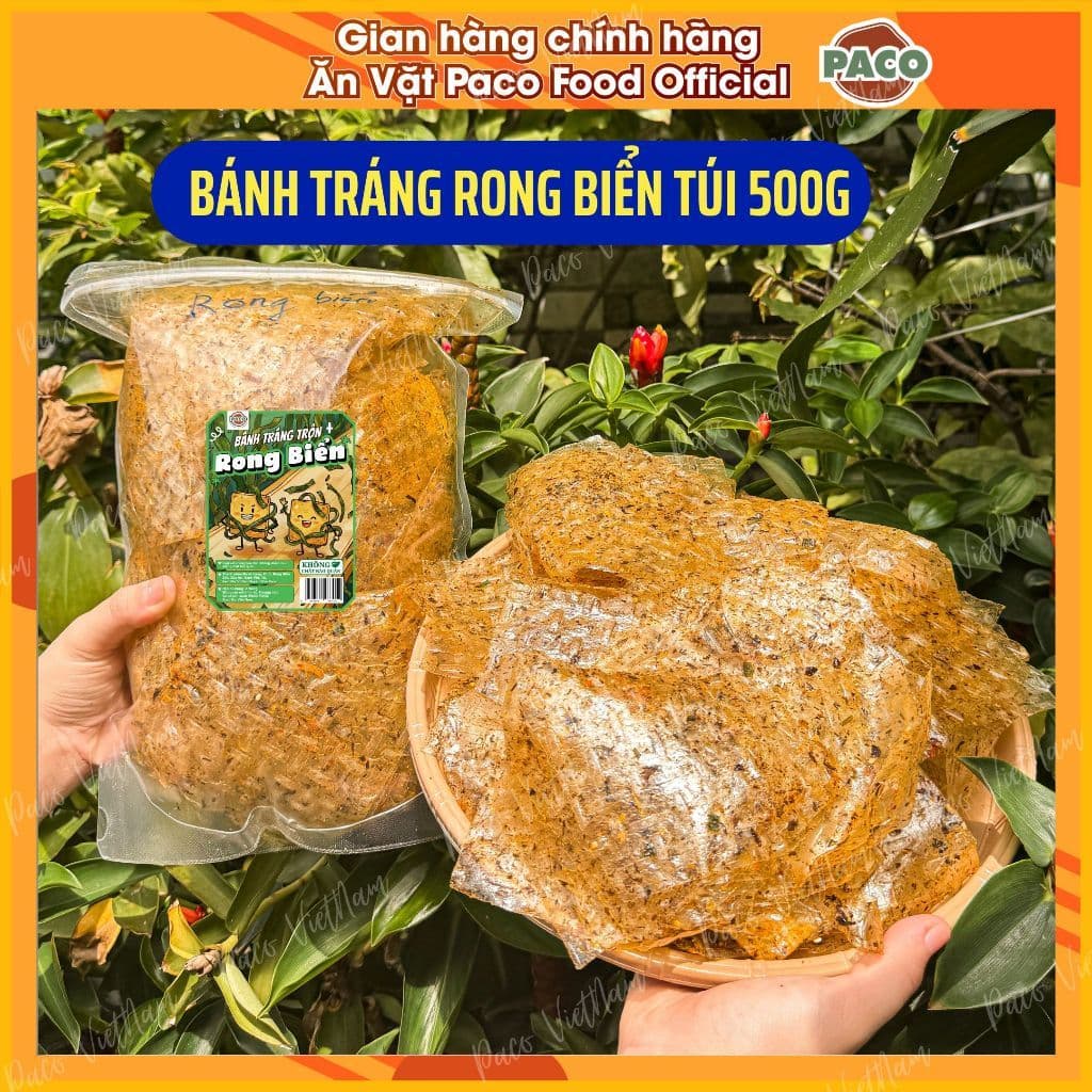 Bánh Tráng Trộn Rong Biển Sấy PACO Túi lớn 500g – Bánh Tráng Trộn Rong Biển Sấy Hành Phi Tỏi – Gia Vị Độc Quyền – Ăn Vặt