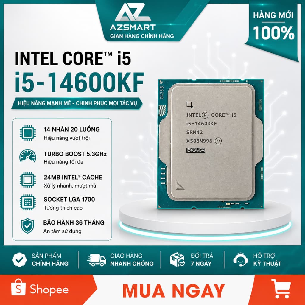 CPU Intel Core i5-14600KF 14 Nhân 20 Luồng New Tray BH 36 Tháng Full VAT, Hiệu Năng Cao