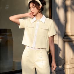 HB - Set Quần Áo Nữ Công Sở Áo Sơ Mi Tay Ngắn Dáng Croptop Quần Suông Cạp Cao Hack Dáng Thanh Lịch S188 4