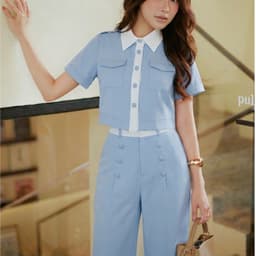 HB - Set Quần Áo Nữ Công Sở Áo Sơ Mi Tay Ngắn Dáng Croptop Quần Suông Cạp Cao Hack Dáng Thanh Lịch S188 2
