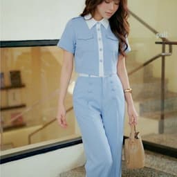 HB - Set Quần Áo Nữ Công Sở Áo Sơ Mi Tay Ngắn Dáng Croptop Quần Suông Cạp Cao Hack Dáng Thanh Lịch S188 1