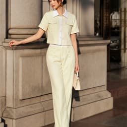 HB - Set Quần Áo Nữ Công Sở Áo Sơ Mi Tay Ngắn Dáng Croptop Quần Suông Cạp Cao Hack Dáng Thanh Lịch S188 5